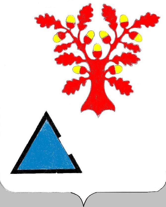 GPIO Blason du Frère : D'Argent à un chêne de Gueules glandé d'Or à un triangle d'Azur bordé de Sable rompu à senestre, le tout posé en barre